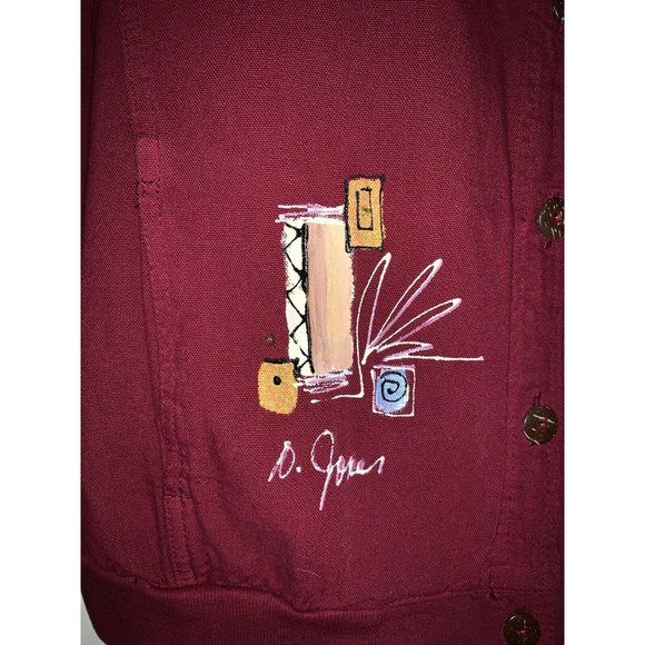 Phoenix Conexion USA Sz XL ART to WEAR Hand Painted Burgundy Red Jacket EUC - Picture 4 of 9